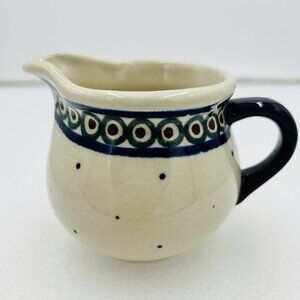 Boleslawiec Polish Pottery Small Creamer Blue Polka Dot Pattern 3.25" Tall